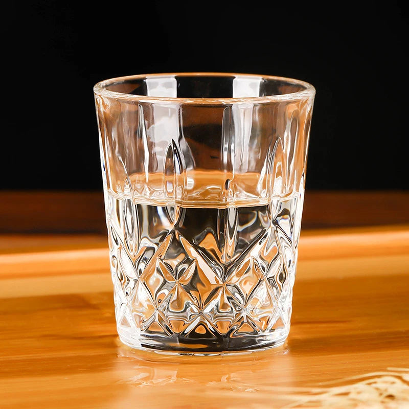 12pcs/8pcs/6pcs/4pcs/2pcs Embossed Glass 50ml Spirits Cups Engraved Tea Drinking Baijiu Cup Water Glass Small Capacity Wine Cup
