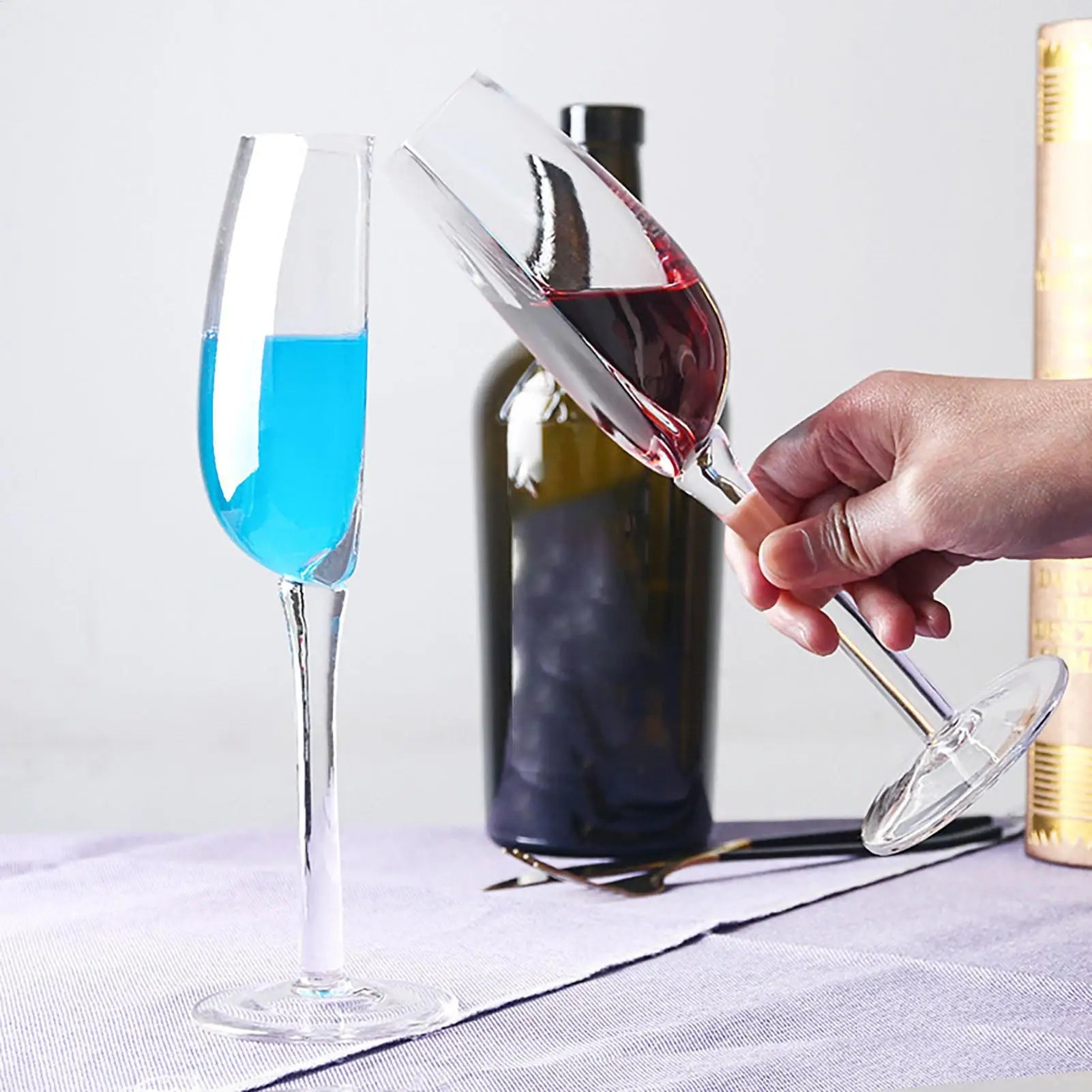 140ml Half Glass Champagne Wine Cups, Flexible Reusable Long Stem Design, Creative Wedding Holiday Glassware for Family Friends