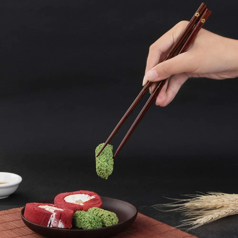 Japanese Cherry Blossom Chopsticks Natural Solid Wood High-end Reusable Tableware Anti Slip Chopsticks for Household Use