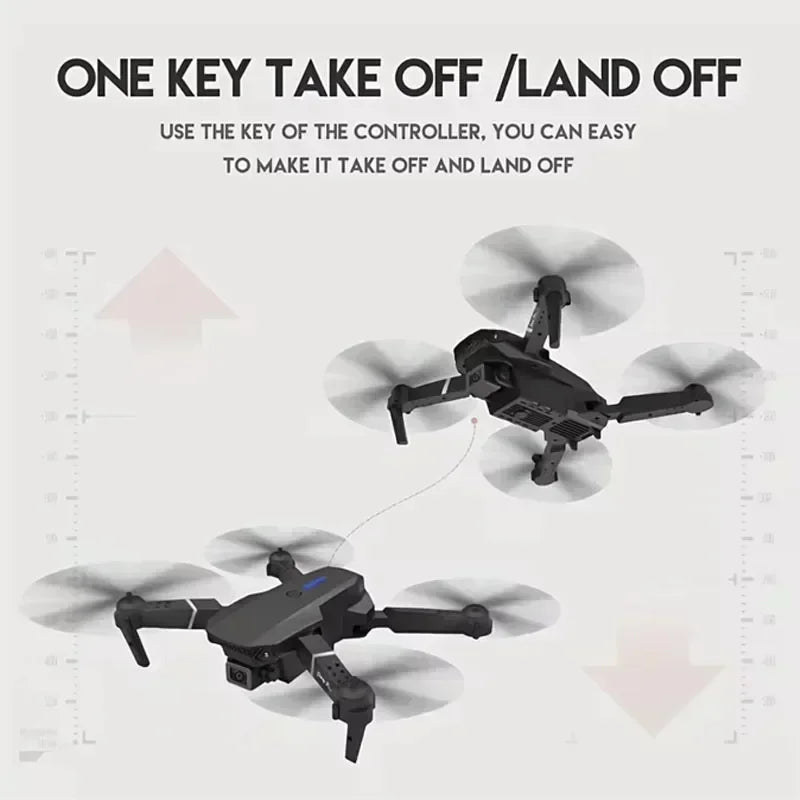 E88 Pro WiFi FPV Drone. Wide-angle HD 4K/1080P camera, height hold, foldable. Ideal RC quadcopter toy for Christmas boys gift.