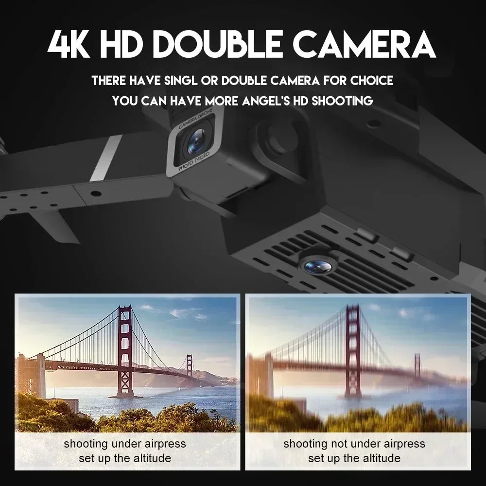 E88 Pro WiFi FPV Drone. Wide-angle HD 4K/1080P camera, height hold, foldable. Ideal RC quadcopter toy for Christmas boys gift.