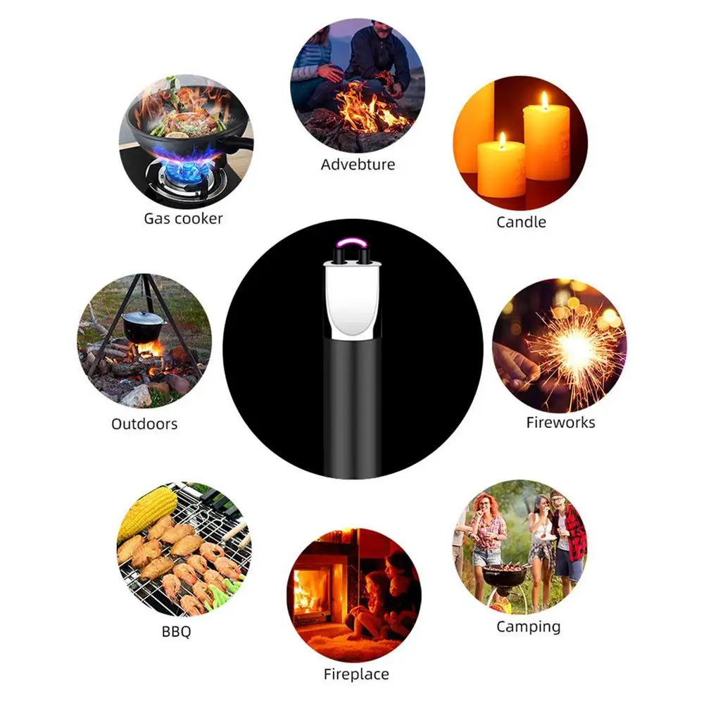 USB Electric Rechargeable Kitchen Lighter Electric Arc BBQ Lighter Windproof Flameless Plasma Ignition Long Gas Lighter