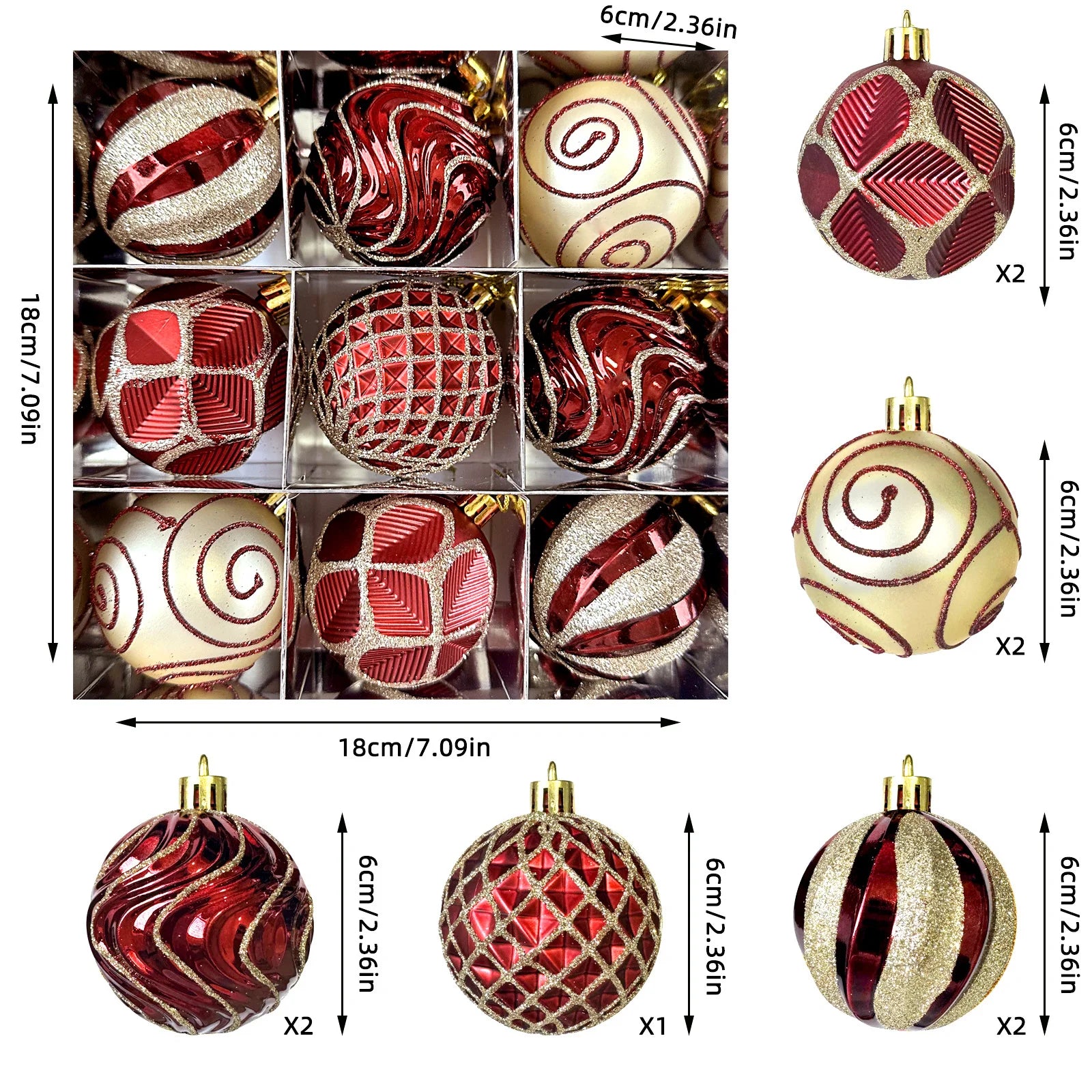 9PCS/6CM Christmas Balls Transparent Balls Painted Christmas Balls Christmas Gifts Santa Tree Ornaments For Home Decor