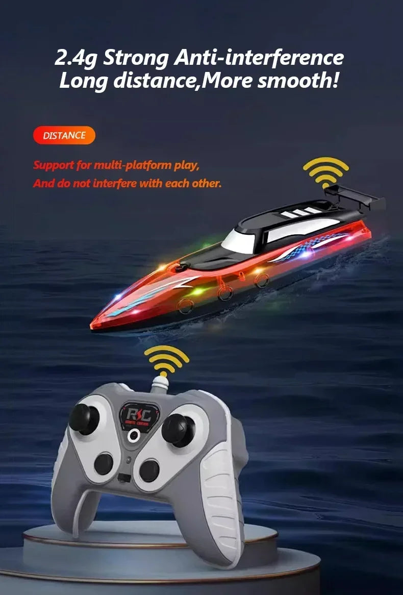 RC Boat with LED Light, 2.4GHz Full Proportional Remote Control Boat for Pool & Lake – 30 Min Run Time,Kids Toys & Birthday Gift