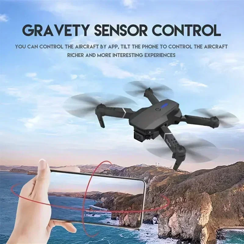 E88 Pro WiFi FPV Drone. Wide-angle HD 4K/1080P camera, height hold, foldable. Ideal RC quadcopter toy for Christmas boys gift.
