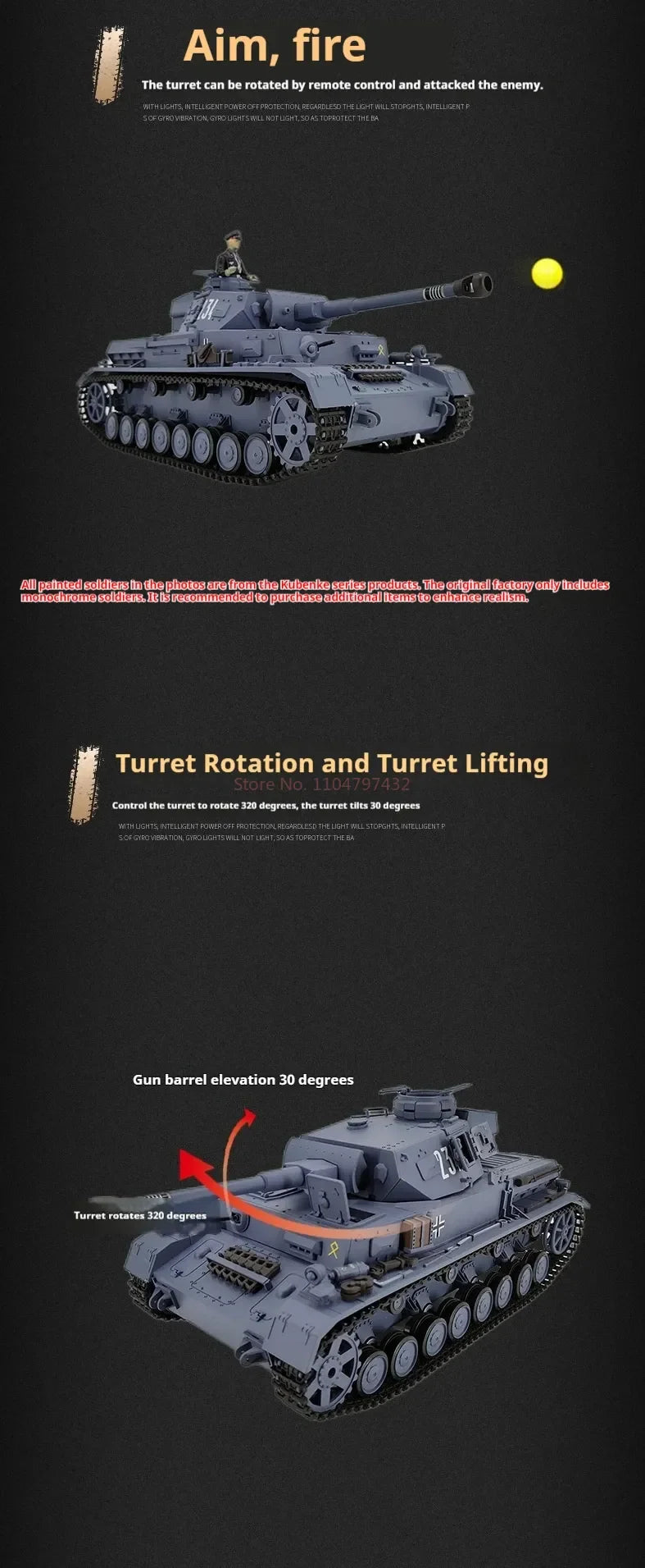 Henglong 3859 German IV F2 Electric Remote Control Tank Plays The Bullet And The Barrel Smokes The Military Model Toy.