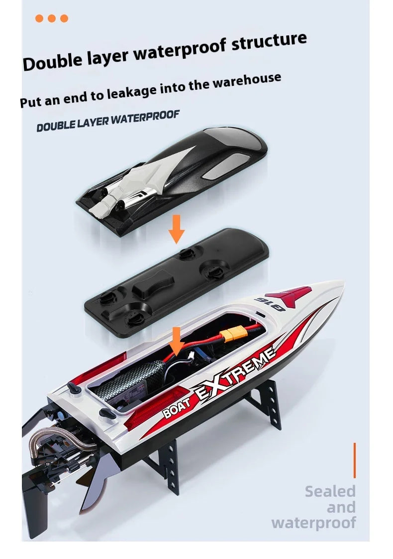 Hxjrc HJ816 High-Speed RC Boat 2.4G 55km/h Brushless Motor LED Light Speedboat Waterproof Electric Racing Model Toy