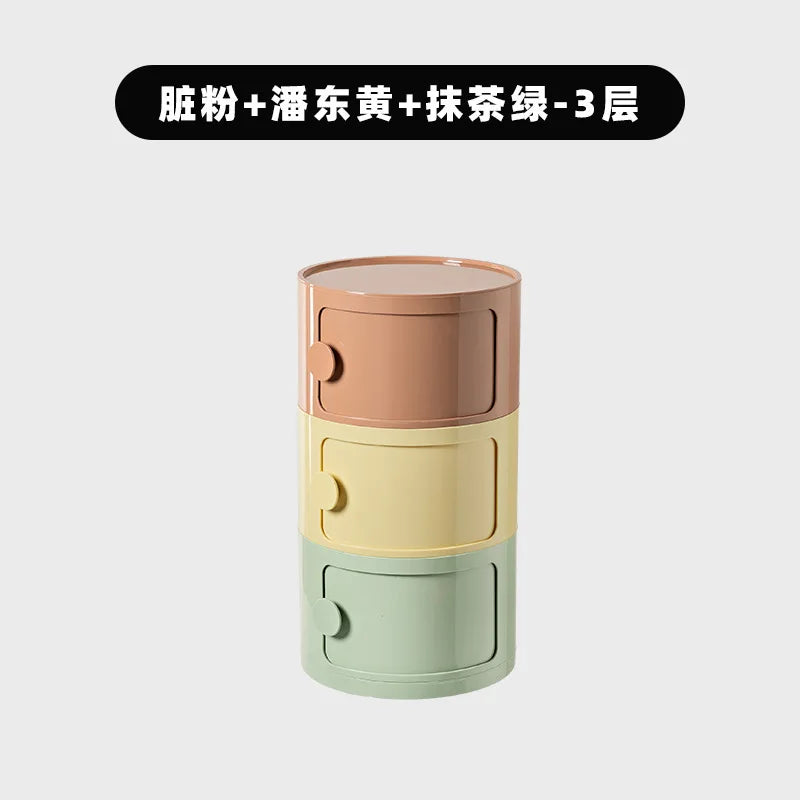 Household Nordic Bedside Table with Handle Portable Creative Round Storage Cabinet Bedroom Multi-Layer Modern Simple Plastic Sid