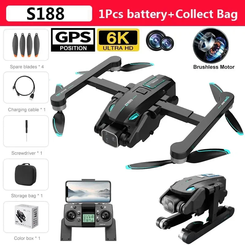 S188 GPS Drone 8K Professional HD Dual Camera 5G Wifi Obstacle Avoidance Brushless Foldable Quadcopter RC Distance 2KM Dron Toys