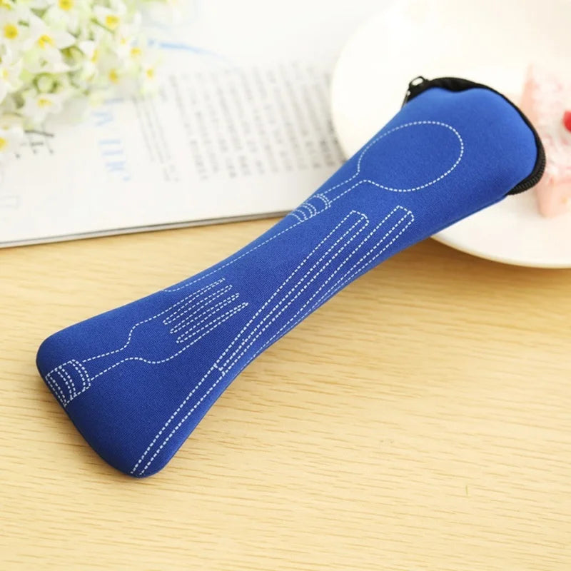 Dinnerware Portable Printed Stainless Steel Spoon Fork Chopsticks Steak Knife Set Travel Cutlery Tableware With Bag  Tableware