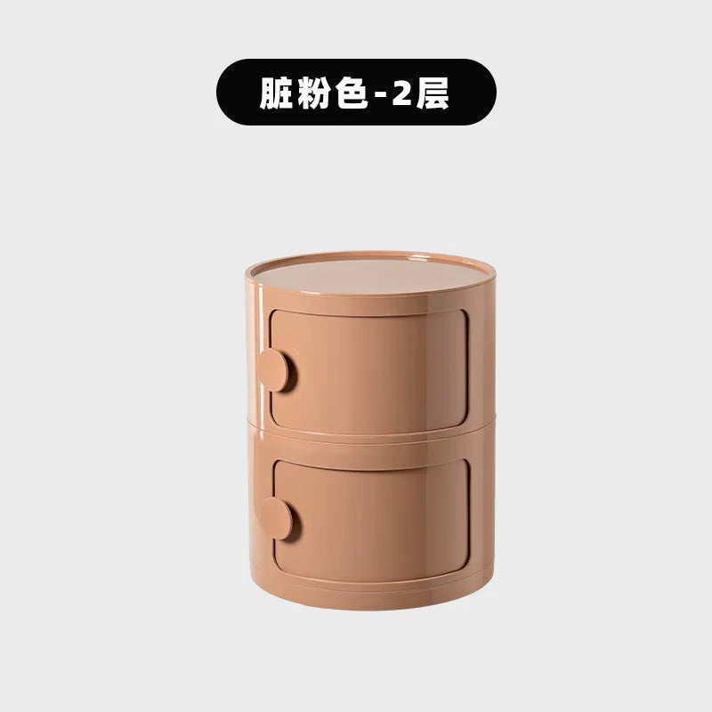 Household Nordic Bedside Table with Handle Portable Creative Round Storage Cabinet Bedroom Multi-Layer Modern Simple Plastic Sid