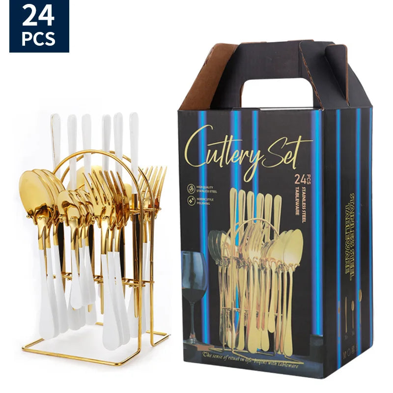 Stainl Steel Western Dining Utensils Set 24-Piece Set Steak Knife Fork Spoon Dinnerware Set Korean Sle Children's Cutler...