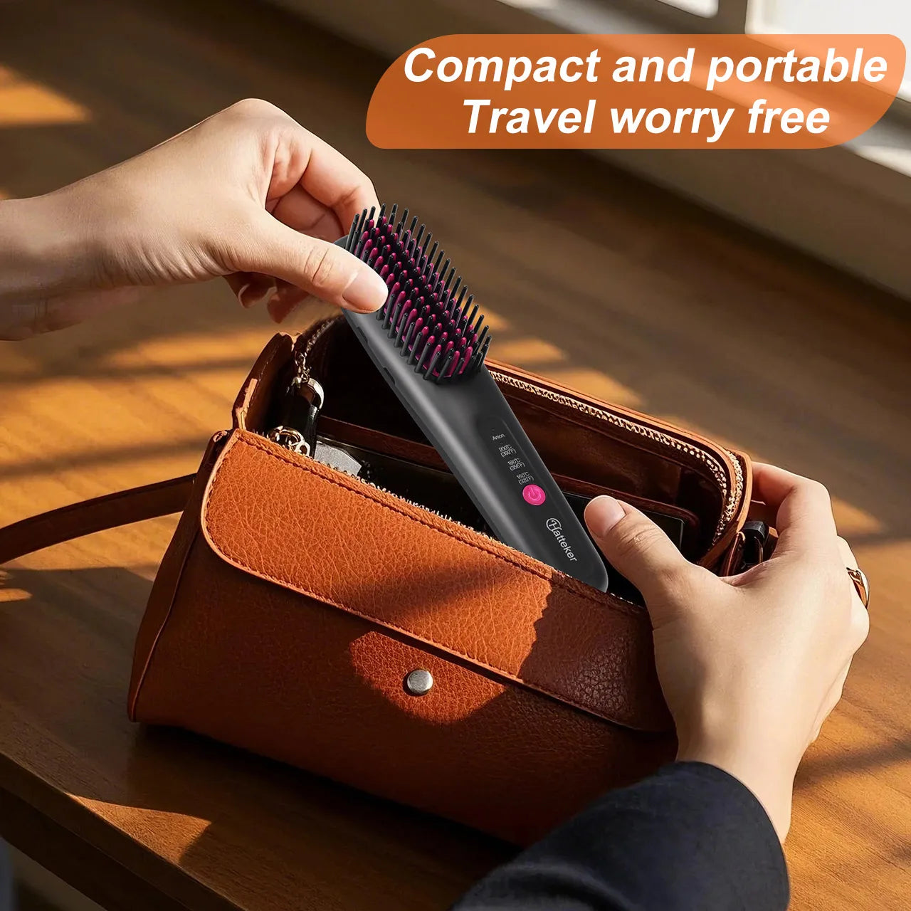 Hair Straightening Brush Portable Home Negative Ion Straightener with Multi-Heat Settings 3-Temp Ceramic Damage-Free Styling