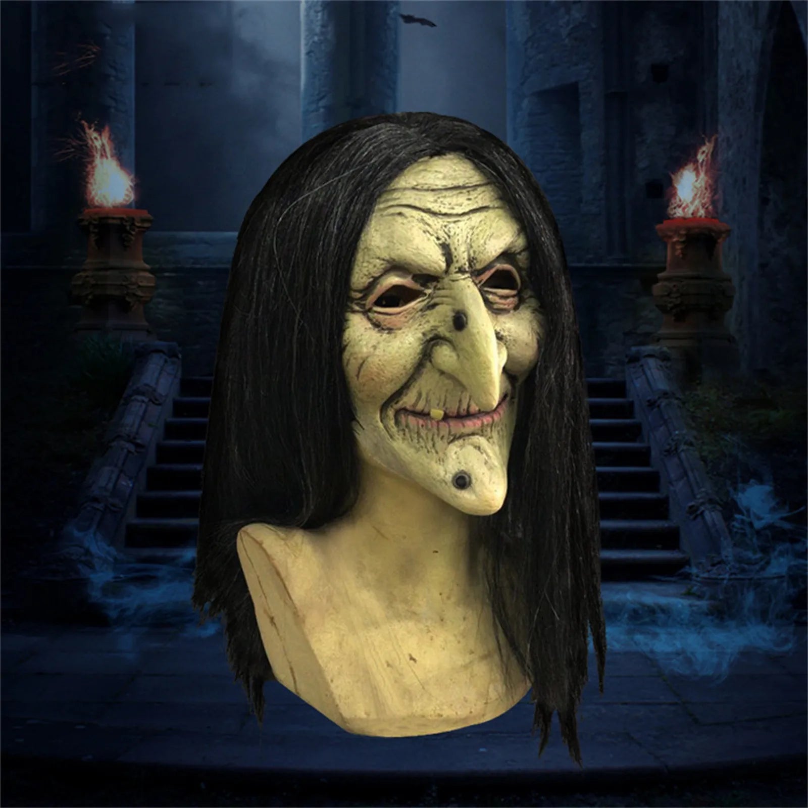 Halloween Old Witch Mask Latex Material Masquerade Grandma Face Wig Party Costume Role Play Mask Ghost Adult Horror Mask