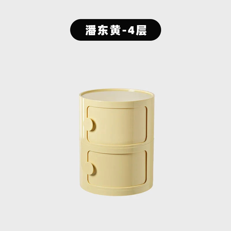 Household Nordic Bedside Table with Handle Portable Creative Round Storage Cabinet Bedroom Multi-Layer Modern Simple Plastic Sid