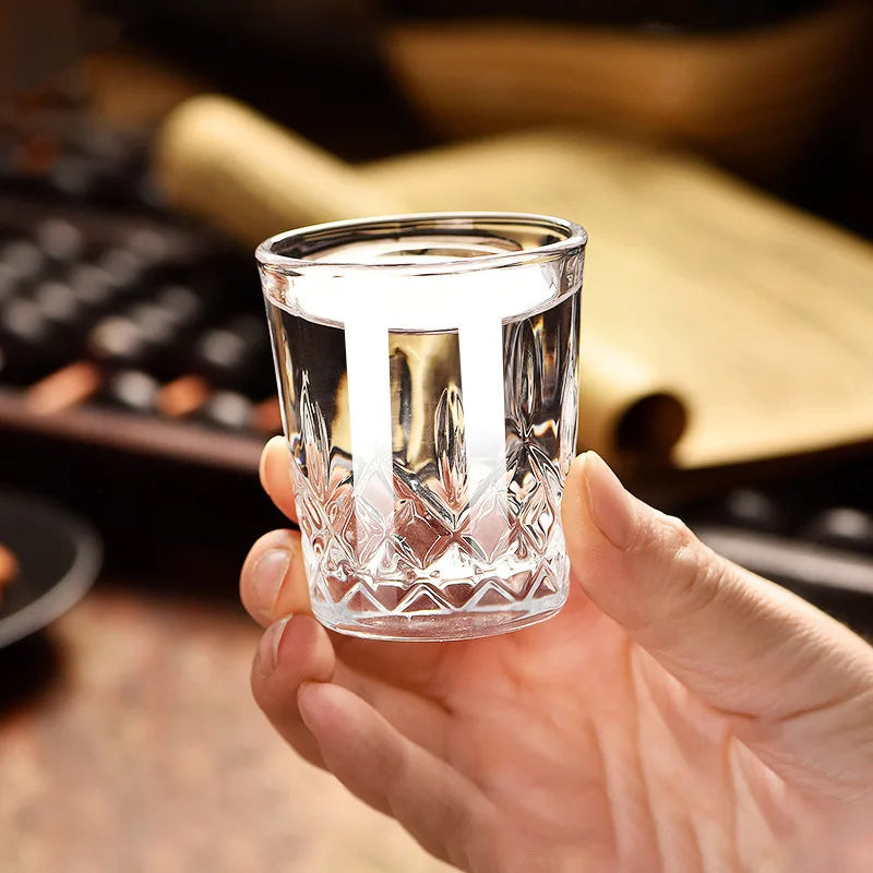 12pcs/8pcs/6pcs/4pcs/2pcs Embossed Glass 50ml Spirits Cups Engraved Tea Drinking Baijiu Cup Water Glass Small Capacity Wine Cup