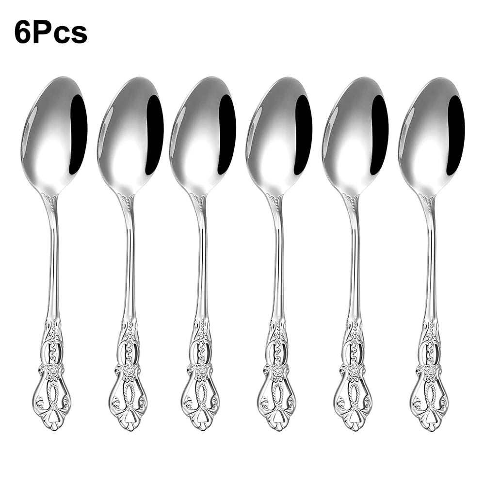 6/24/30 Pieces Sliver Cutlery Set Stainless Steel Tableware Western Luxury Dinner Set Mirror Elegant Knife Fork Spoon Flatware