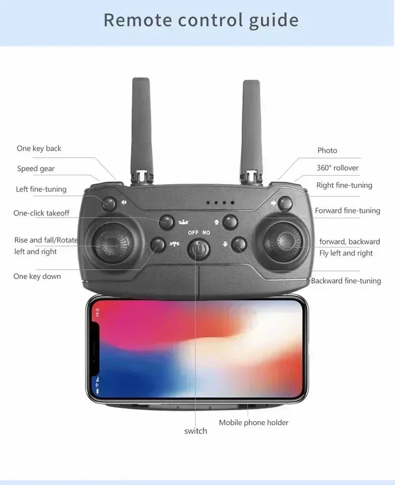 E88 Pro WiFi FPV Drone. Wide-angle HD 4K/1080P camera, height hold, foldable. Ideal RC quadcopter toy for Christmas boys gift.