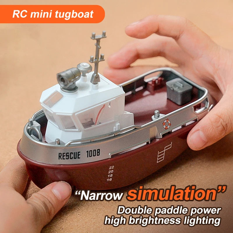 RC Boat 1/32 Remote Control Mini Rescue Boat Dual Motor Waterproof RC Racing Ship 2.4G Watercraft Speedboat Toys for Boys Gifts
