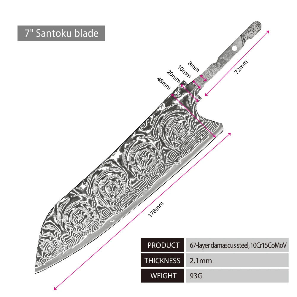 Amber Rose Pattern VG10 damascus steel kitchen blade chef knife kiritsuke nakiri santoku japanese petty DIY blade