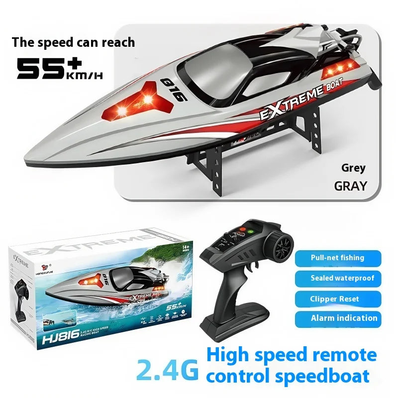 Hxjrc HJ816 High-Speed RC Boat 2.4G 55km/h Brushless Motor LED Light Speedboat Waterproof Electric Racing Model Toy