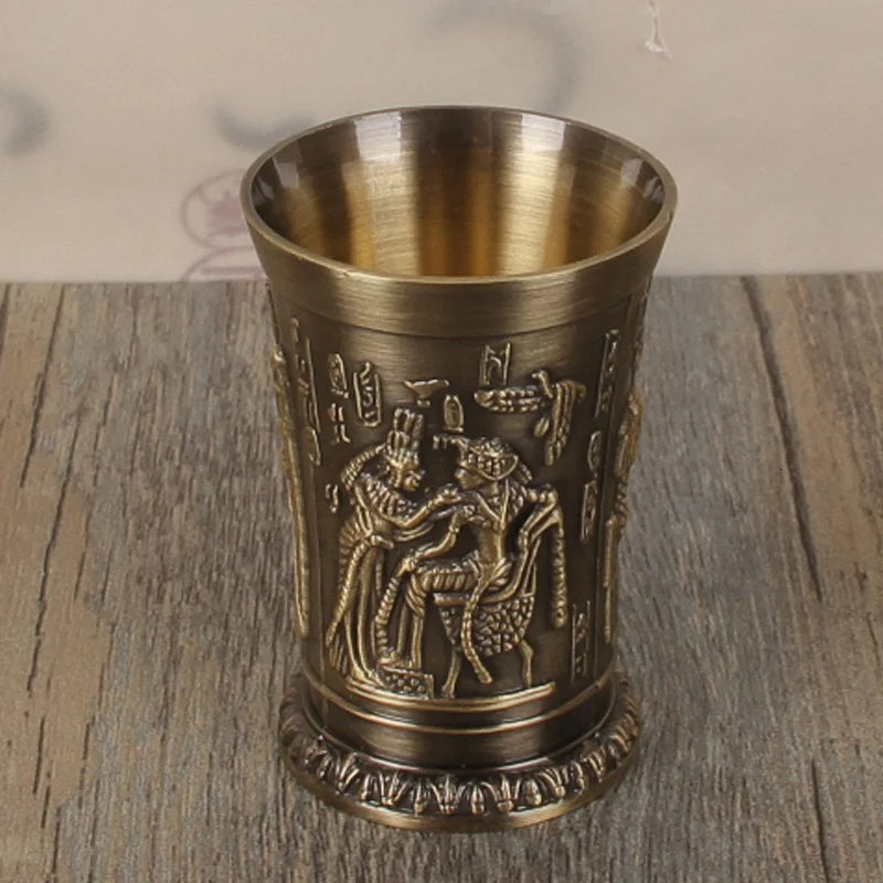 3 Pcs Lot Bronze Shot Glass Retro Egypt Small Wine Tasting Glasses 3D Relief Rameses Metal Baijiu Cup Liquor Spirits Soju Cups