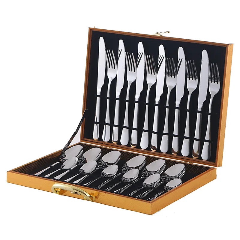 Stainl Steel Western Dining Utensils Set 24-Piece Set Steak Knife Fork Spoon Dinnerware Set Korean Sle Children's Cutler...