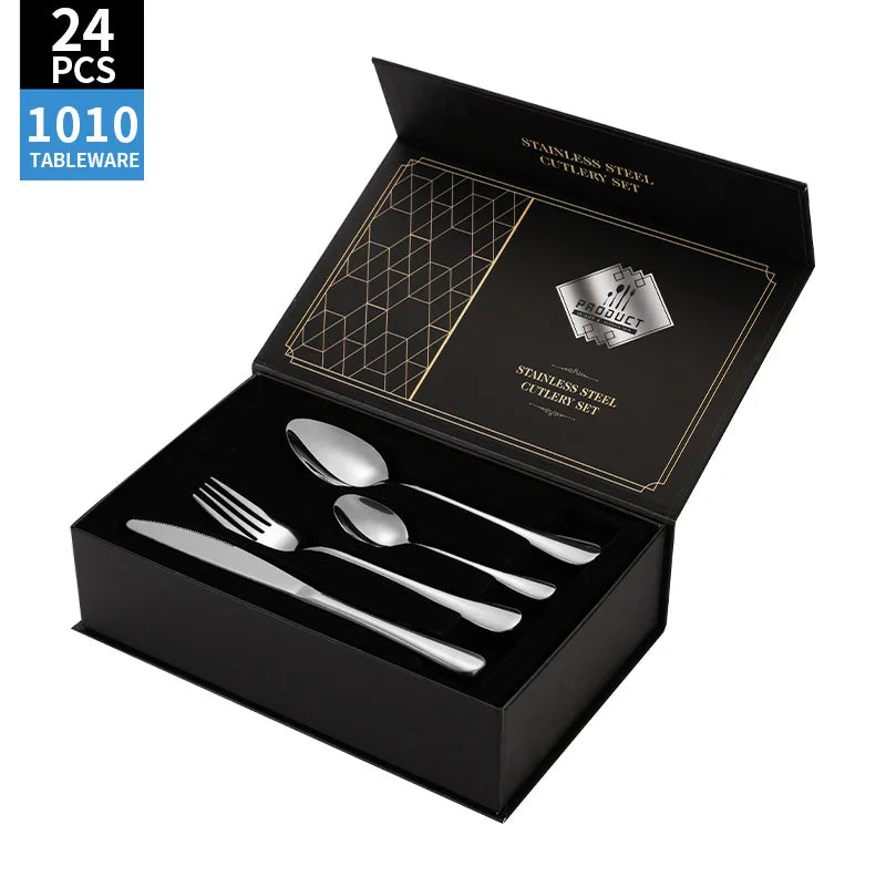 Stainl Steel Western Dining Utensils Set 24-Piece Set Steak Knife Fork Spoon Dinnerware Set Korean Sle Children's Cutler...