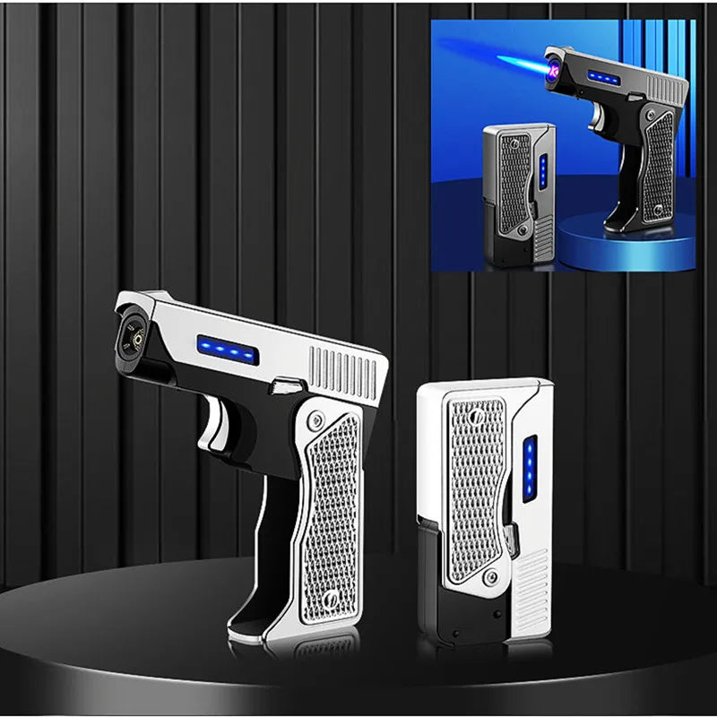 Gas-Electric Dual-Purpose Lighter Windproof Jet Lighter Double-Arc Cigarette Lighter Foldable Gun-Type Lighter Men'S Gadget Gift