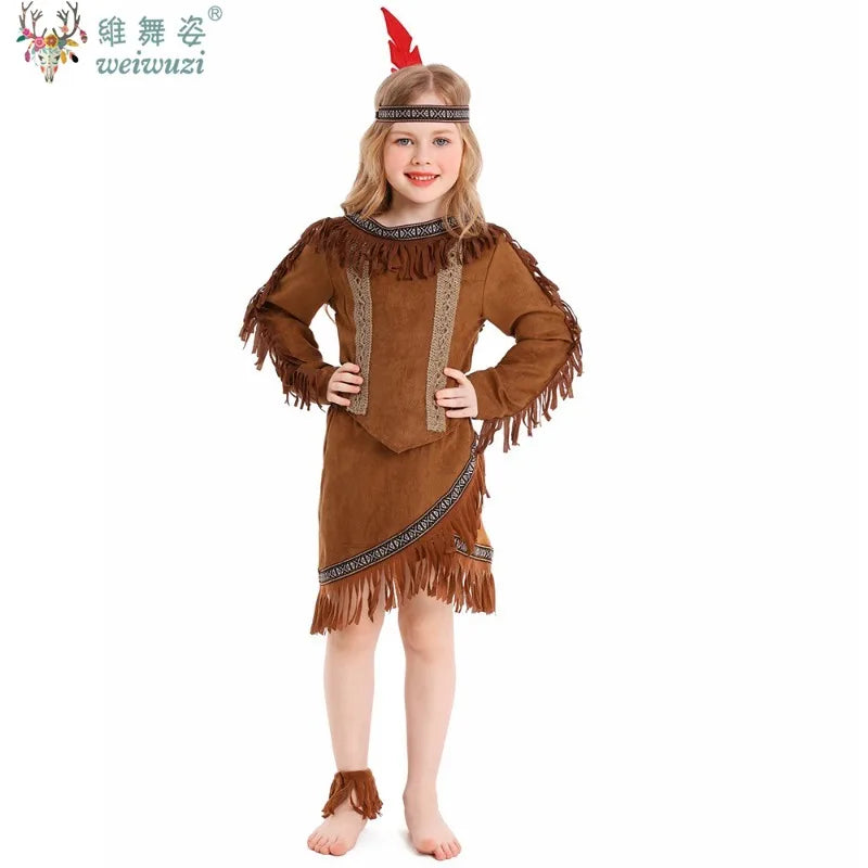 Halloween Children's Day Savages Indigenous Peoples Hunter Indian Chiefs Primitive Savages Role-playing Girls Indigenous Costume