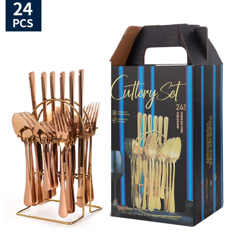 Stainl Steel Western Dining Utensils Set 24-Piece Set Steak Knife Fork Spoon Dinnerware Set Korean Sle Children's Cutler...
