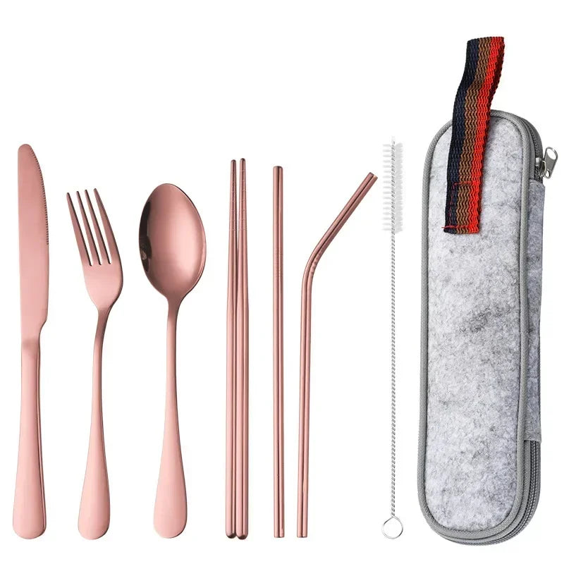 8 Pieces Cutlery Set, Stainless Steel Western Tableware, Classic Dinner Set, Knife, Fork, Straw, Restaurant Dining Dinnerware