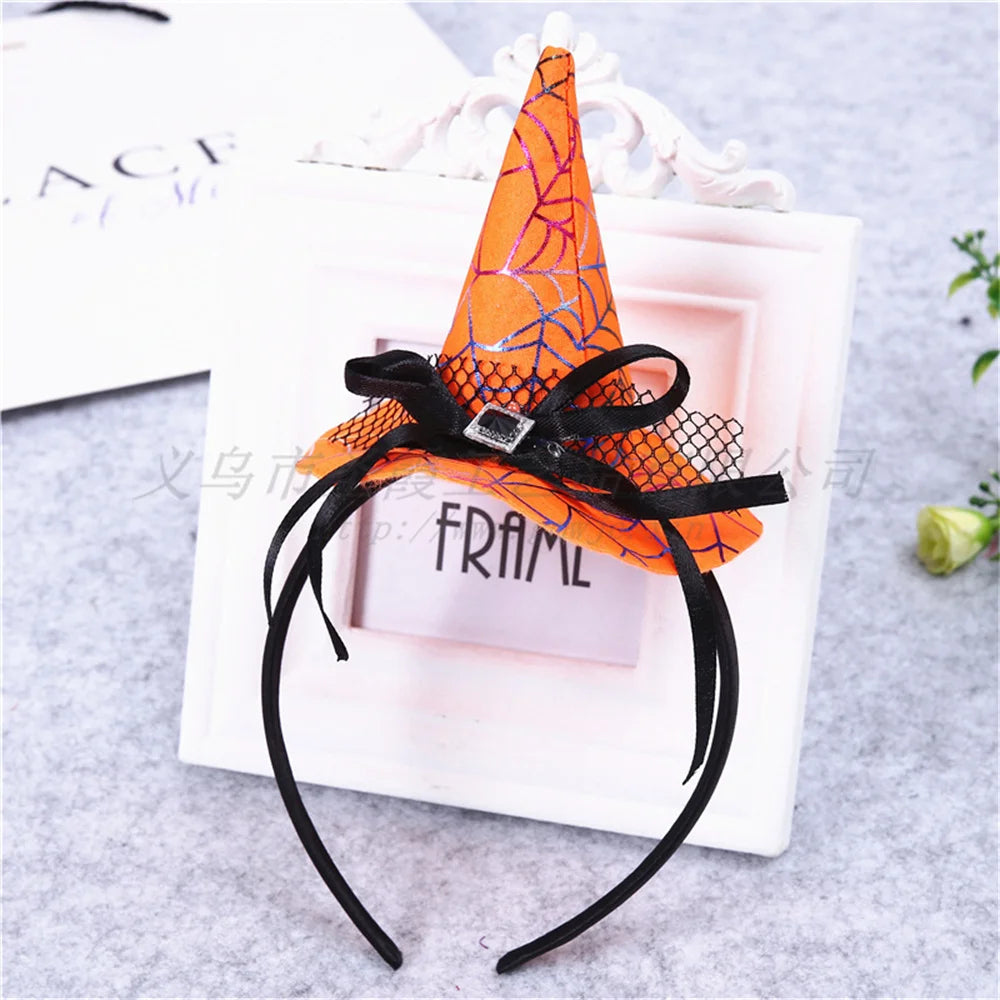 Mini Pointy Witch Hat Hairbands Spider Web Pumpkin Skull Shaped Hair Hoops For Kids Girls Halloween Headbands Cosplay Decoration