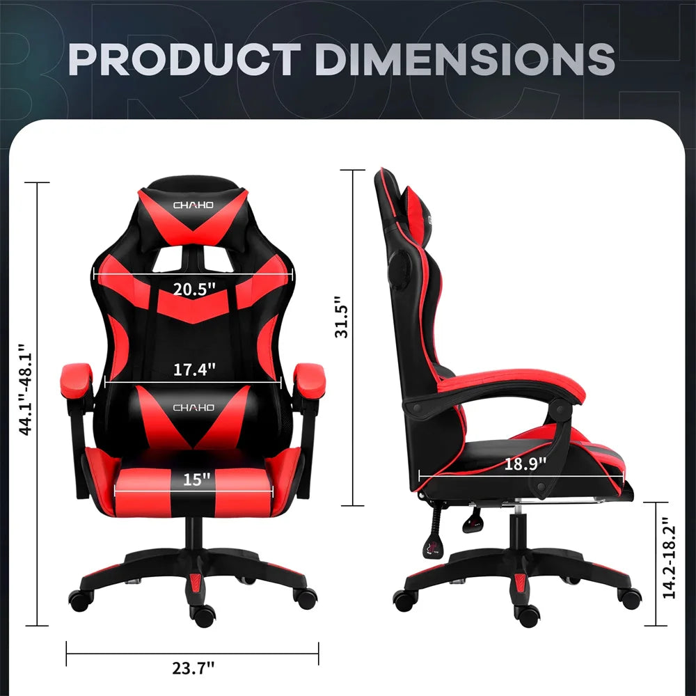 Ergonomic Gaming Chair, Gaming Chair with Speaker & LED Lights, Computer Racing Chair for Adults, PU Leather Office Chair, Red