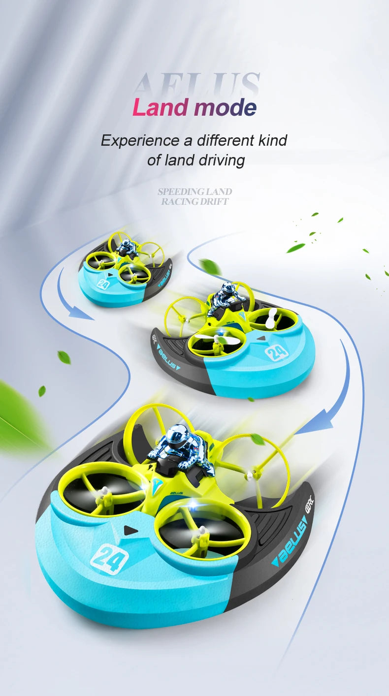 RC Mini Drone Altitude Hold Headless Mode 3 in 1 Sea Land Air Flight 2.4G 6-Axis Quadcopter Boat RC Helicopter For Kid