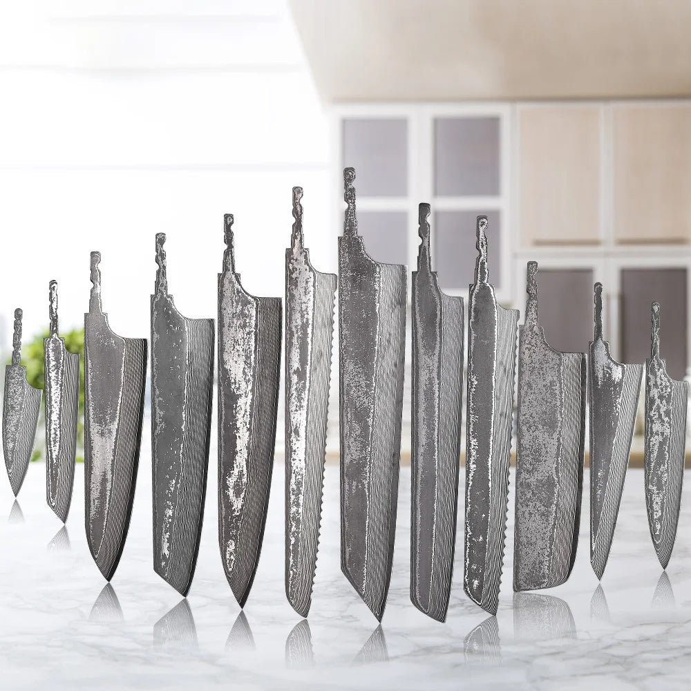F.YOUNG DIY Damascus Steel Japanese Kitchen Chef Knife Blank Blade VG10 Full Tang Integral Hand Forged Sharp Edges Making Tools