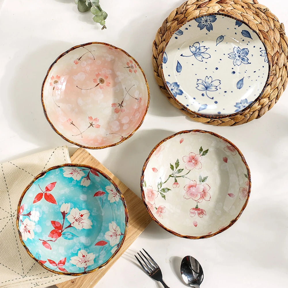7.4inch Ceramic Dinner Plates Japanese Retro Deep Round Plate Dinner Plates Pasta Plate Kitchen Tableware Microwave Oven Bakware