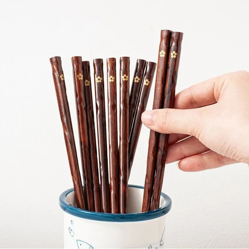 Japanese Cherry Blossom Chopsticks Natural Solid Wood High-end Reusable Tableware Anti Slip Chopsticks for Household Use
