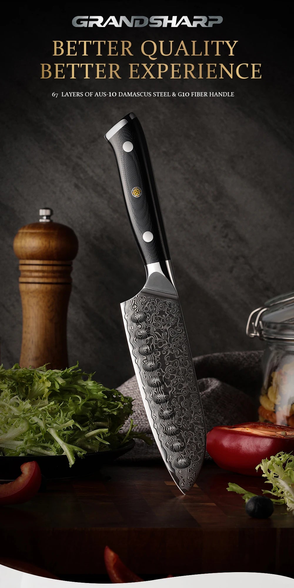 Santoku Knife 5 Inch AUS-10 Japanese Damascus Steel Kitchen Knife 67 Layers High Carbon Stainless Steel Chef Cooking Tools Sharp