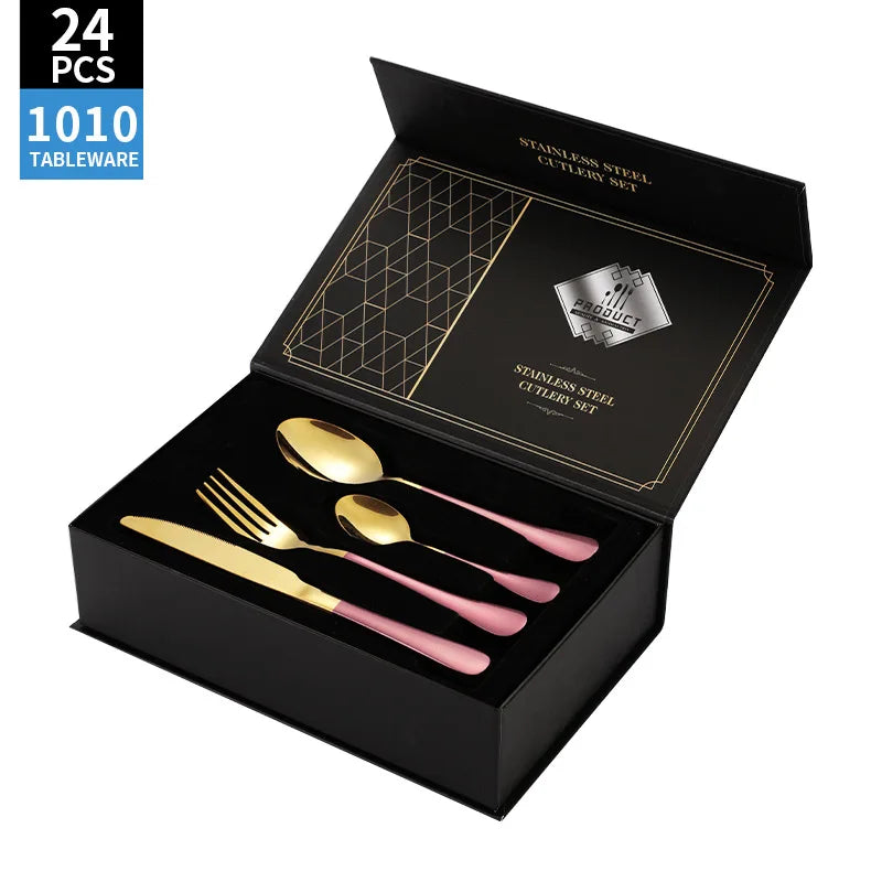 Stainl Steel Western Dining Utensils Set 24-Piece Set Steak Knife Fork Spoon Dinnerware Set Korean Sle Children's Cutler...