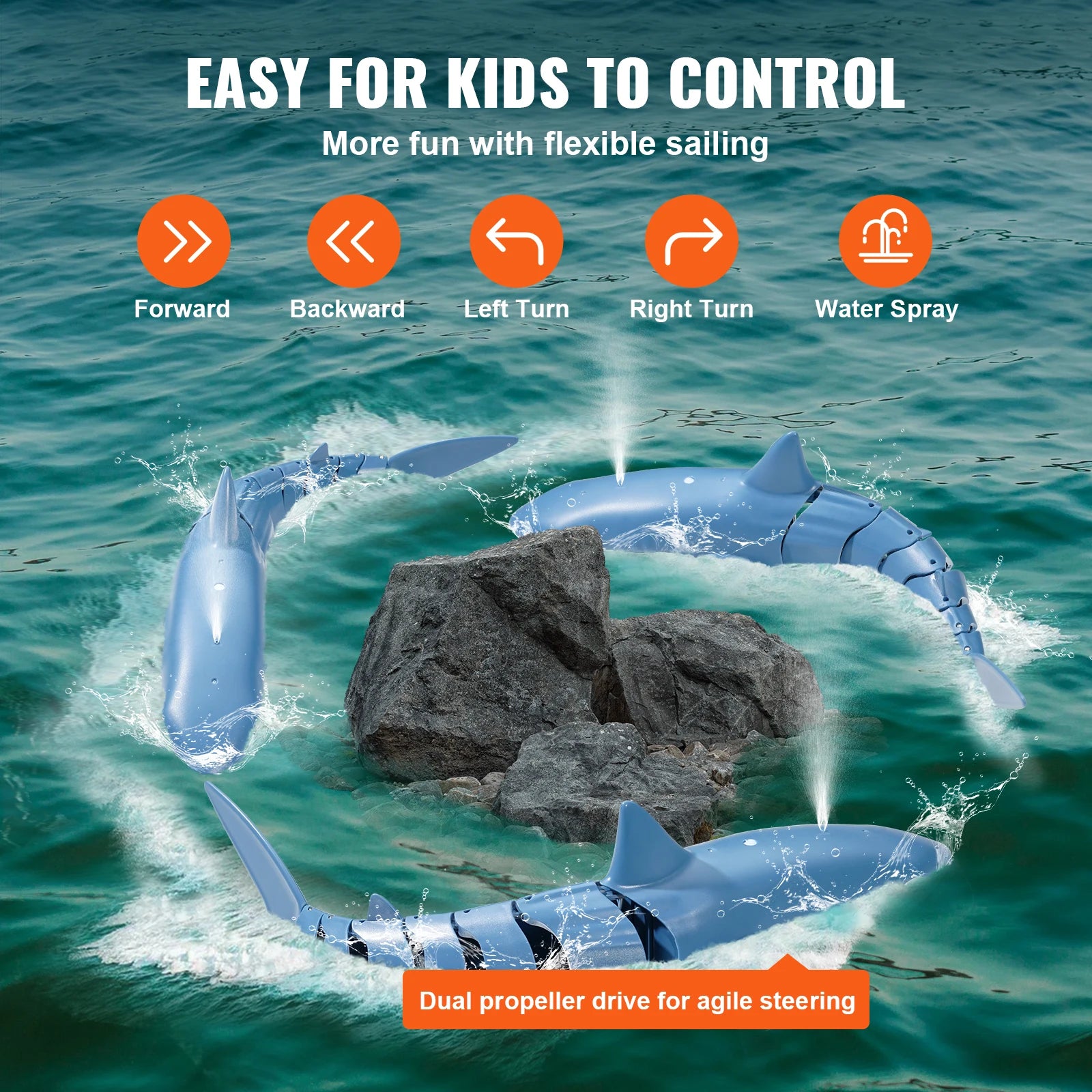 SucceBuy Intelligent RC Shark Whale Water Spray Toy Remote Control Ship Submarine Robot Fish Electrical Fish Toys for Children