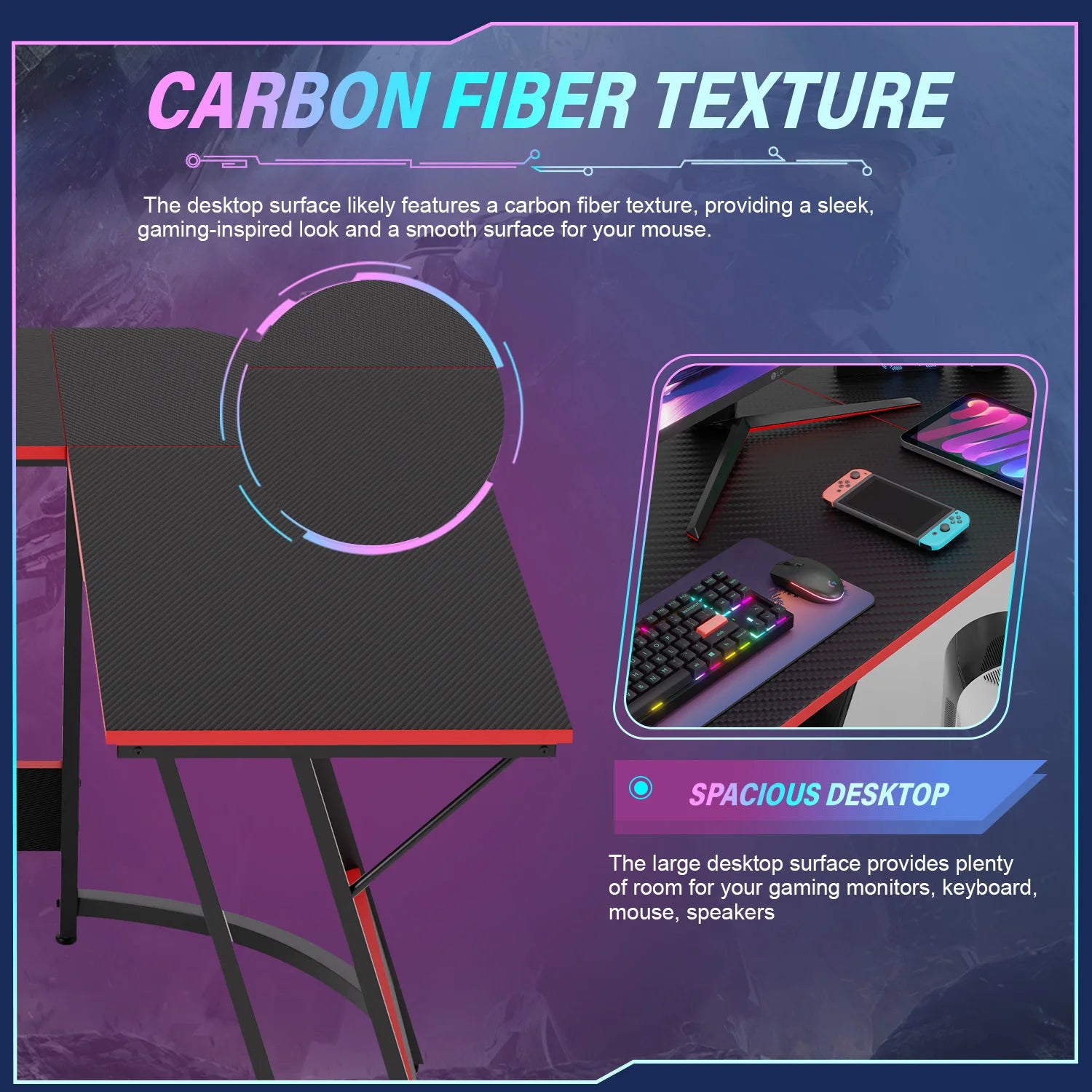 Gaming Desk L Shaped Corner Computer Desk, Home Office Desks Writing Workstation with Large Monitor Stand Easy to Assemble