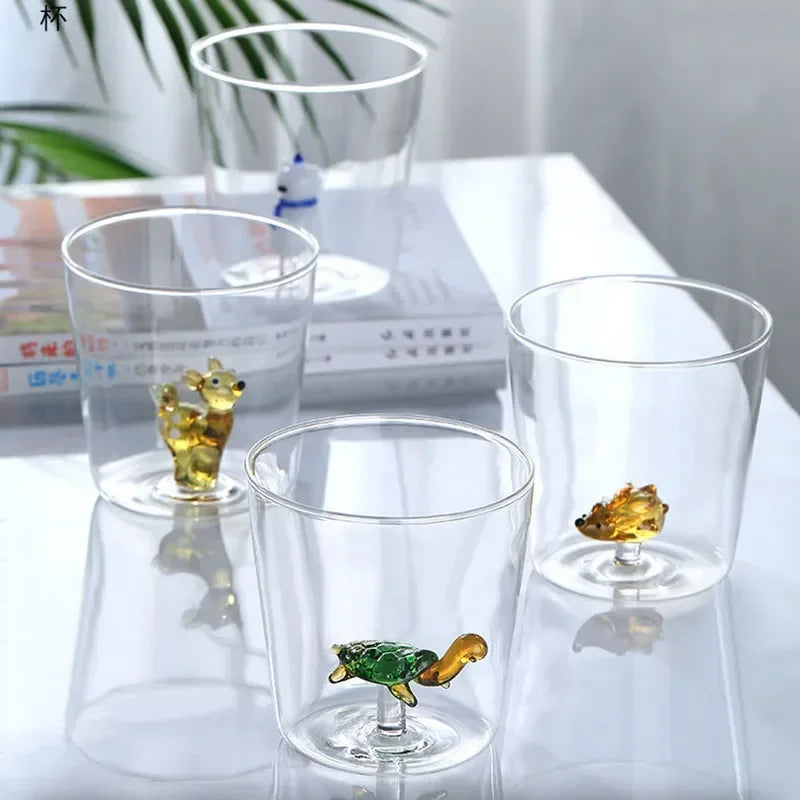 Glass Cup 3D Cartoon Animal Shape Glasses Home Cute Water Coffee Glass Single Layer Cup with Guests Juice Cold Drink Cup