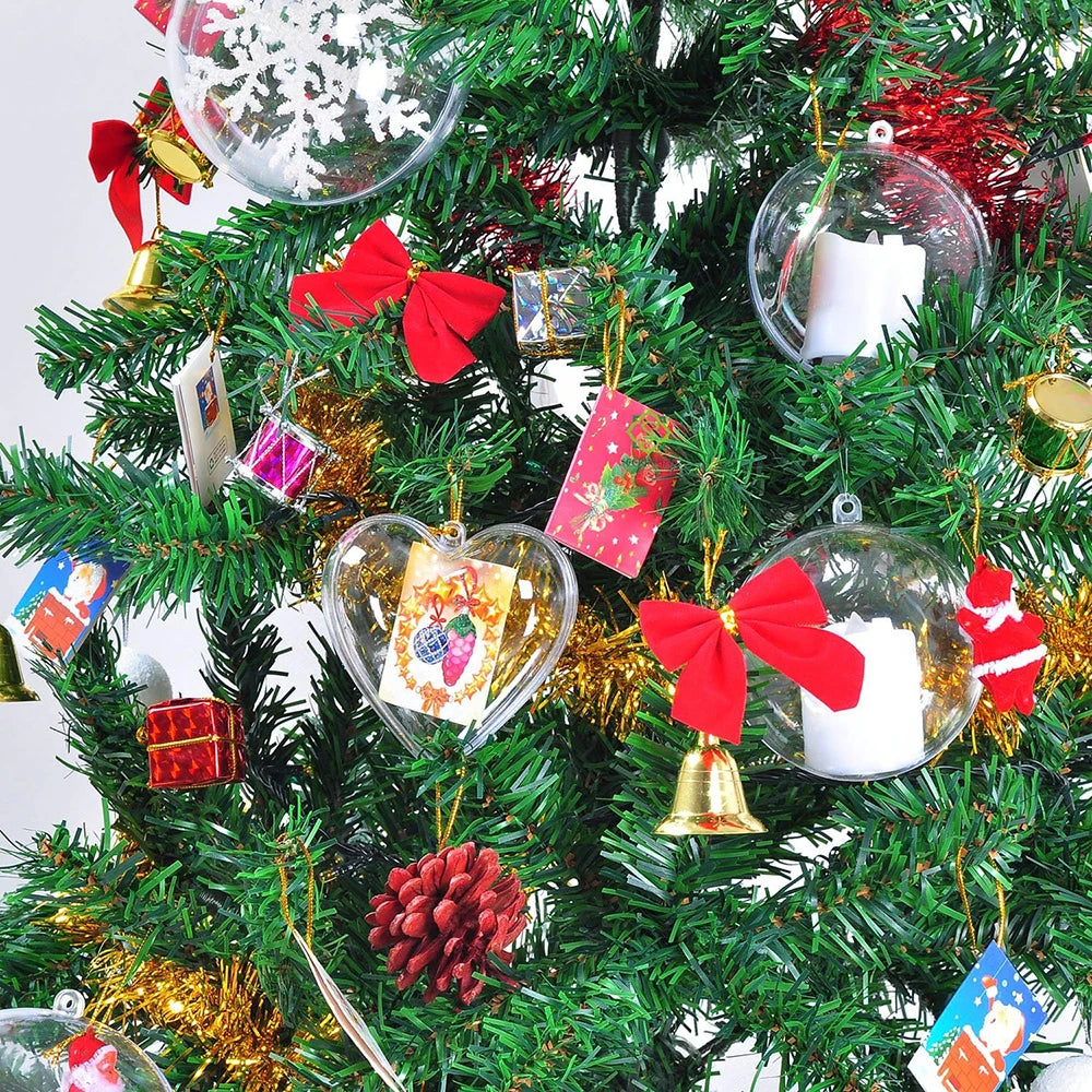 10pcs Clear Plastic Heart Ornaments Balls, Christmas Ornament Fillable Balls for DIY Crafts, Christmas Tree Decorations