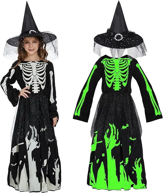 Halloween Skeleton Death Cosplay Costume Kids Horror Death Phantom Luminous Dress Up Girls Carnival Theme Party Terror Costumes