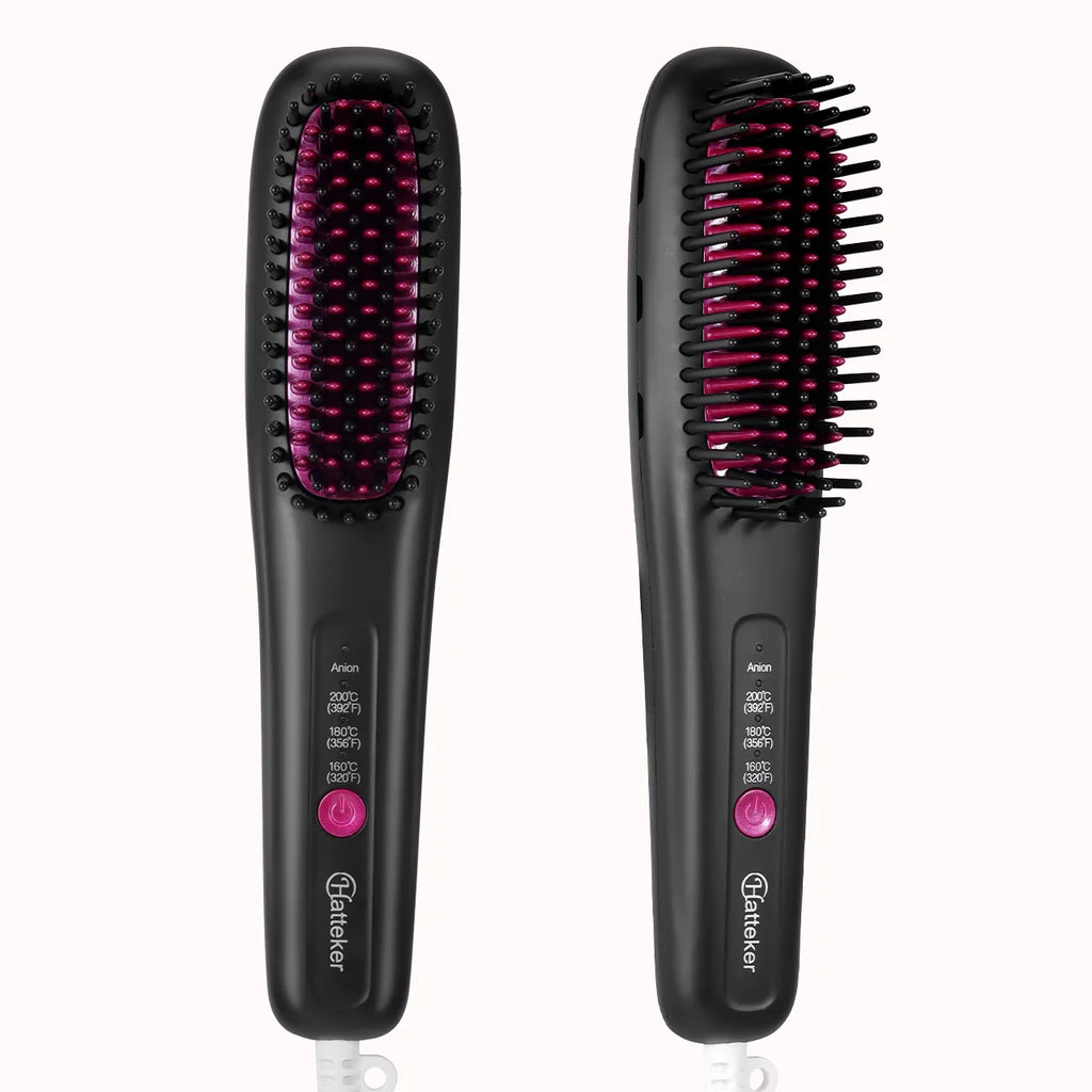 Hair Straightening Brush Portable Home Negative Ion Straightener with Multi-Heat Settings 3-Temp Ceramic Damage-Free Styling