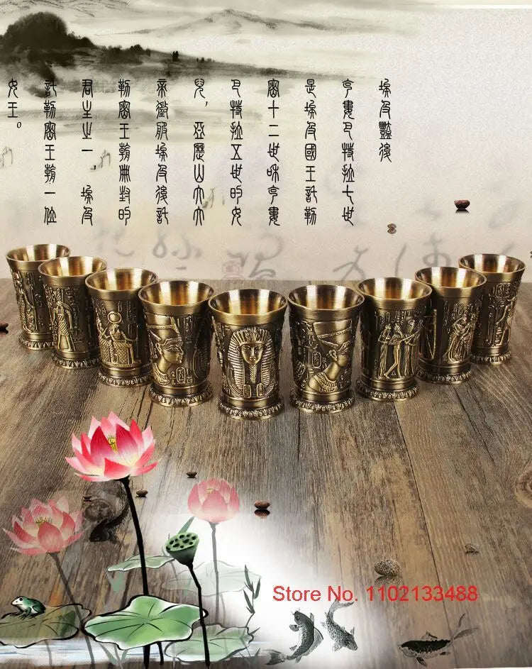 3 Pcs Lot Bronze Shot Glass Retro Egypt Small Wine Tasting Glasses 3D Relief Rameses Metal Baijiu Cup Liquor Spirits Soju Cups