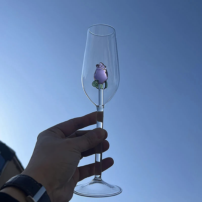 Creative 3D Pink Glass Rose Build-In Red White Wine Glasses Cup Drinkware Goblet Champagne Flute Household Lovely Valentine Gift