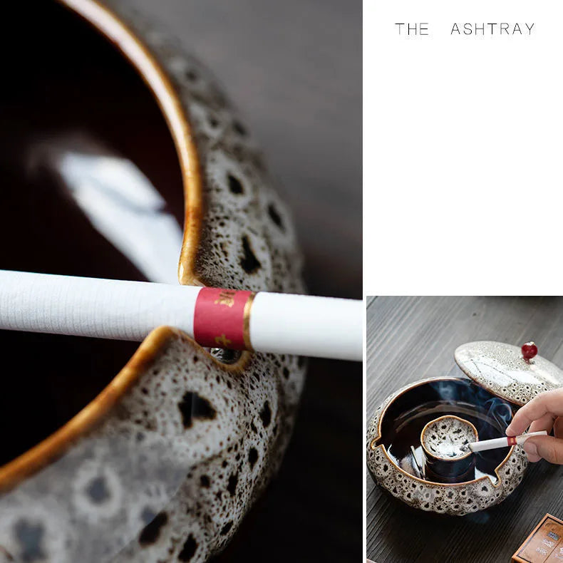 Retro Ceramic  Ashtray Tray Coffee Shop  Desktop Creative Ornaments Living Room TV Cabinet  Ashtrays with Lid Home Decoration