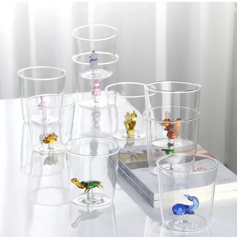 Glass Cup 3D Cartoon Animal Shape Glasses Home Cute Water Coffee Glass Single Layer Cup with Guests Juice Cold Drink Cup